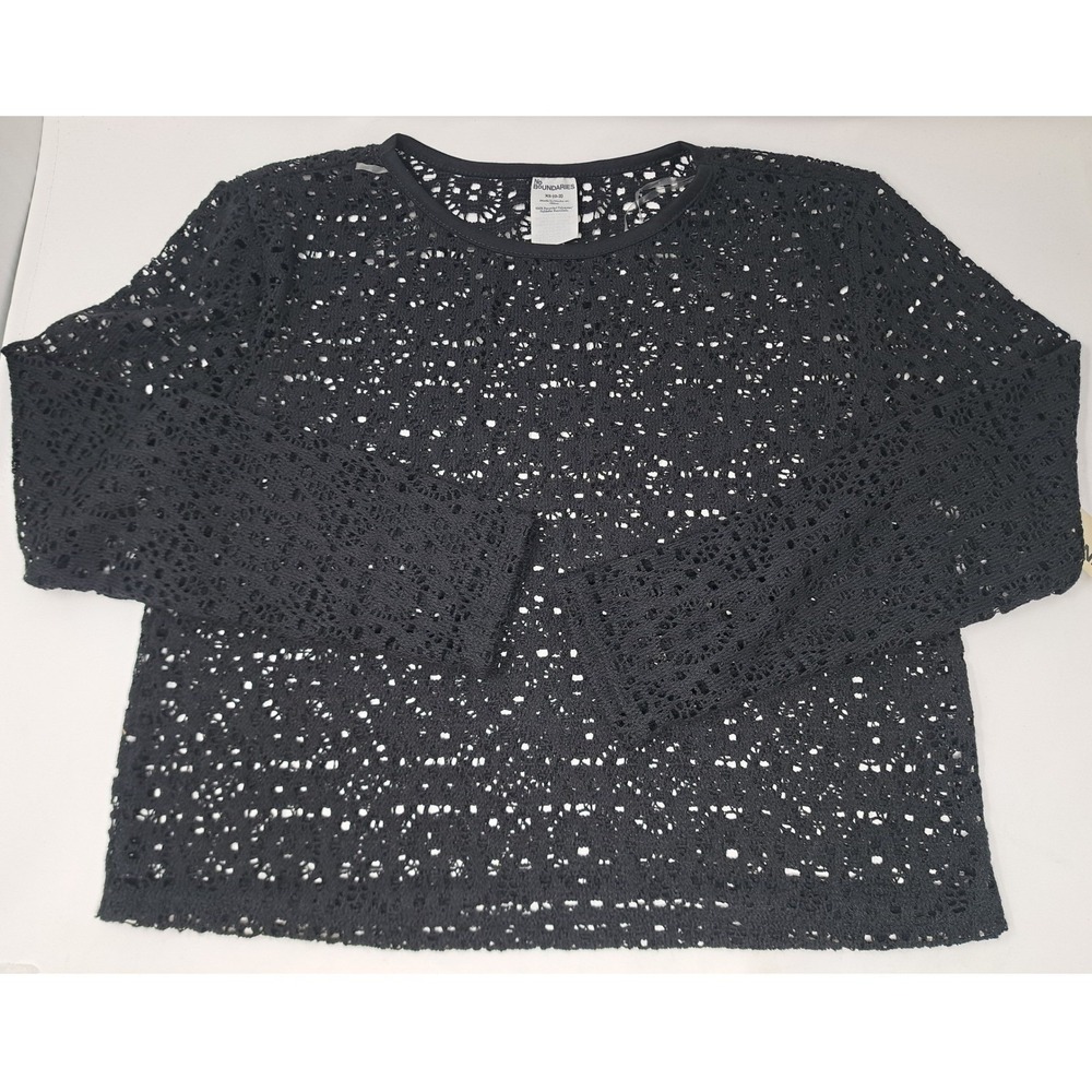 No Boundaries Womens Crochet Cover Up Long Sleeve Top Black Size XS (0-2) New